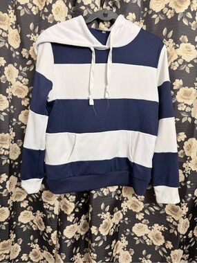 Striped Navy and White Hoodie Sweater - Women's